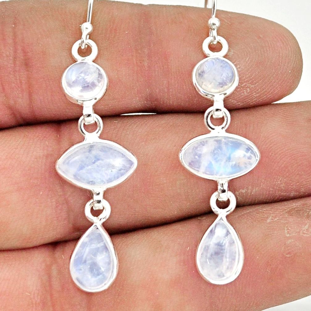 12.01cts natural rainbow moonstone 925 sterling silver dangle earrings r42274