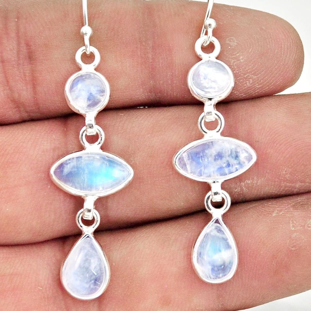 11.26cts natural rainbow moonstone 925 sterling silver dangle earrings r42275