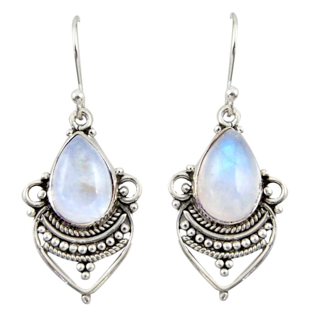 8.11cts natural rainbow moonstone 925 sterling silver dangle earrings r42320