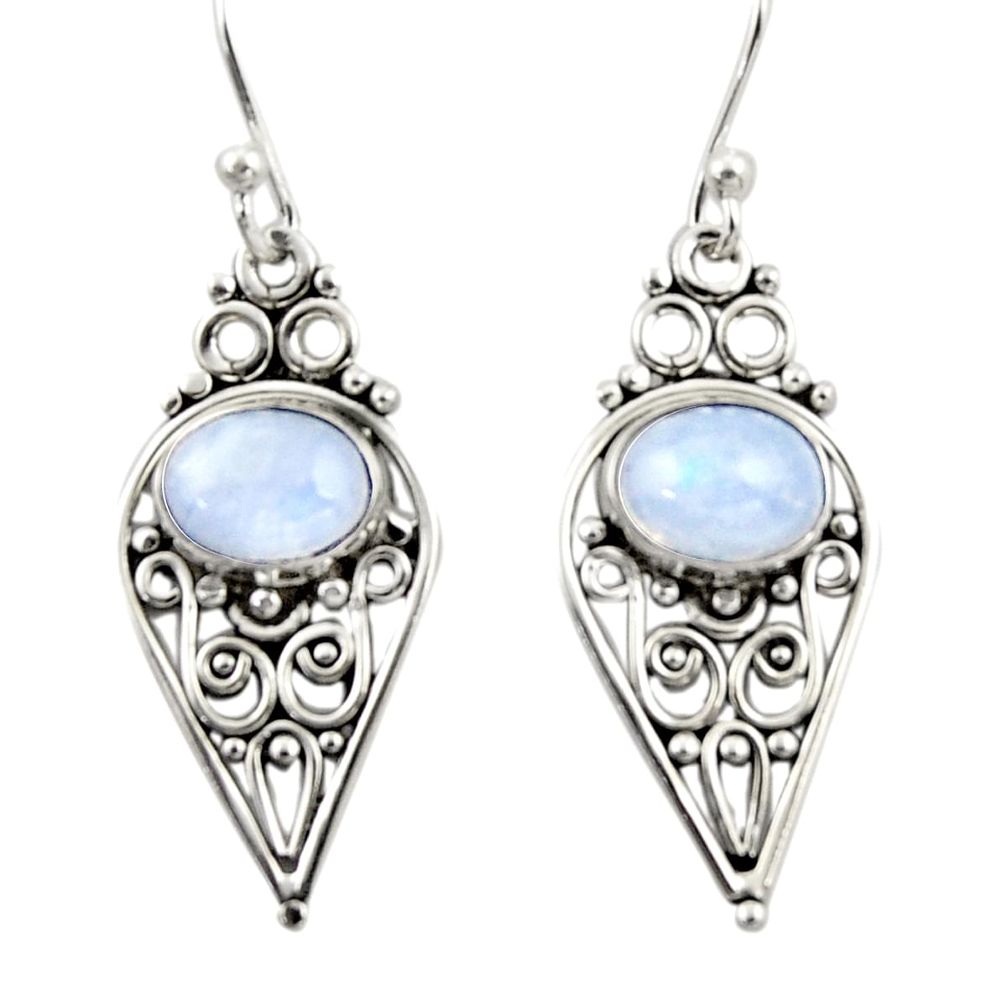 4.04cts natural rainbow moonstone 925 sterling silver dangle earrings r42398