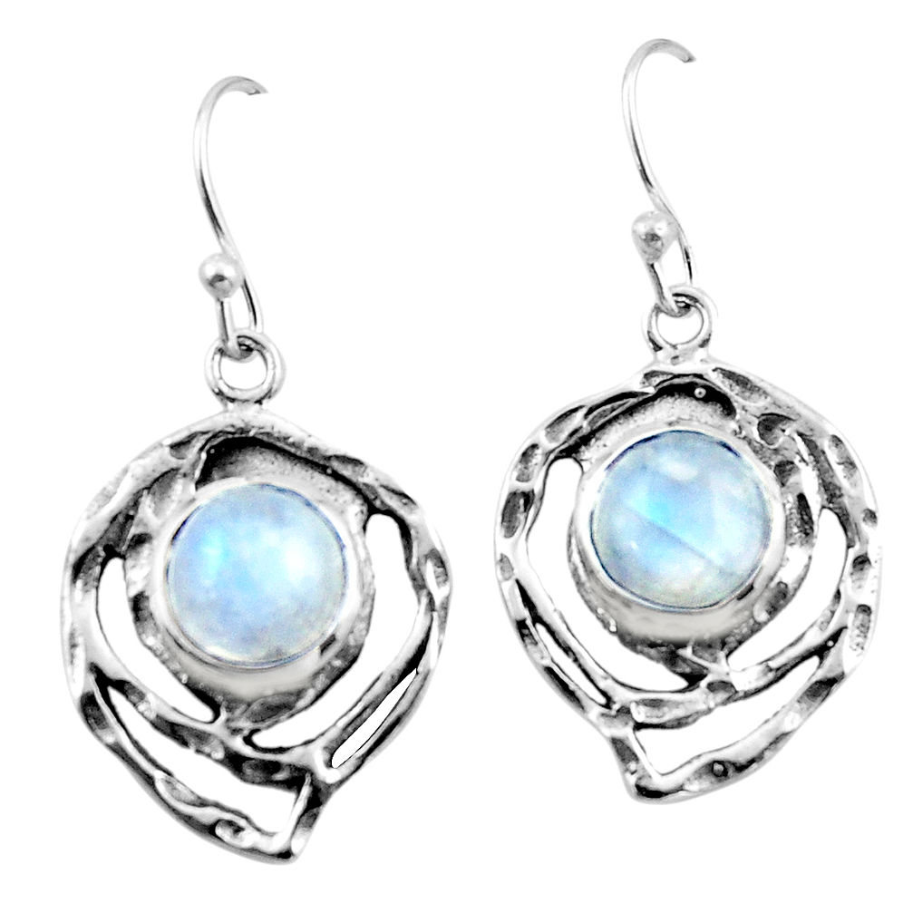 6.53cts natural rainbow moonstone 925 sterling silver dangle earrings r42878