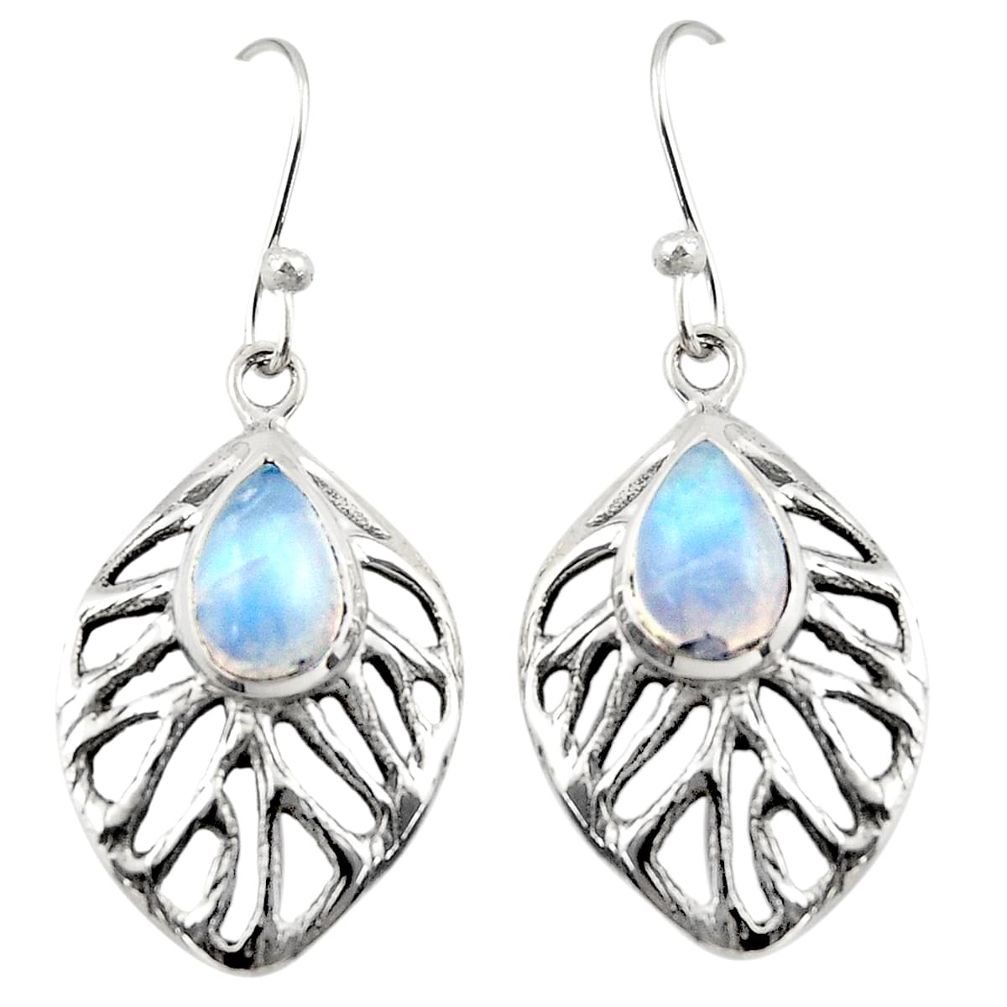 4.55cts natural rainbow moonstone 925 sterling silver dangle earrings r42893