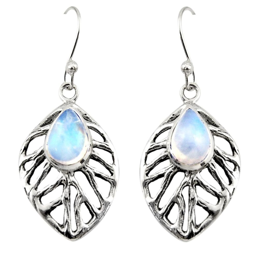 4.56cts natural rainbow moonstone 925 sterling silver dangle earrings r42894