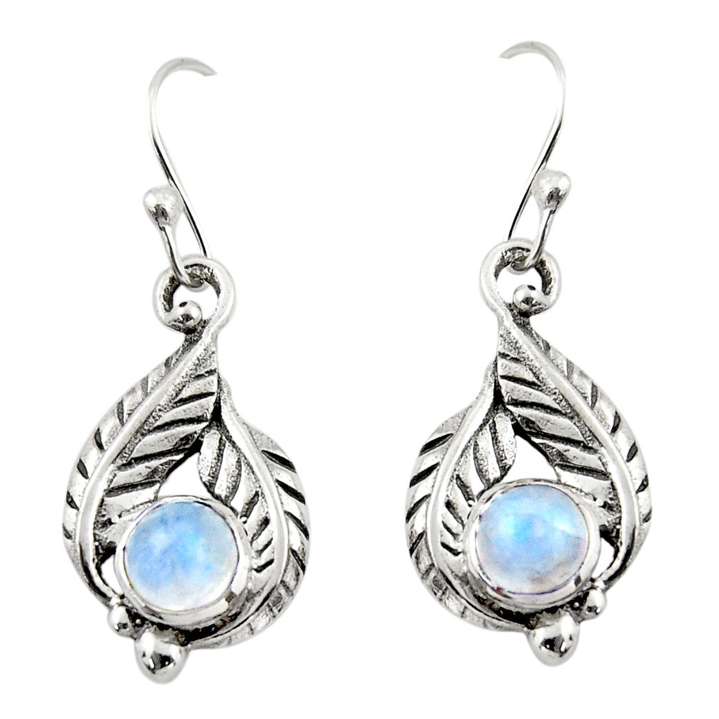 2.02cts natural rainbow moonstone 925 sterling silver dangle earrings r42916