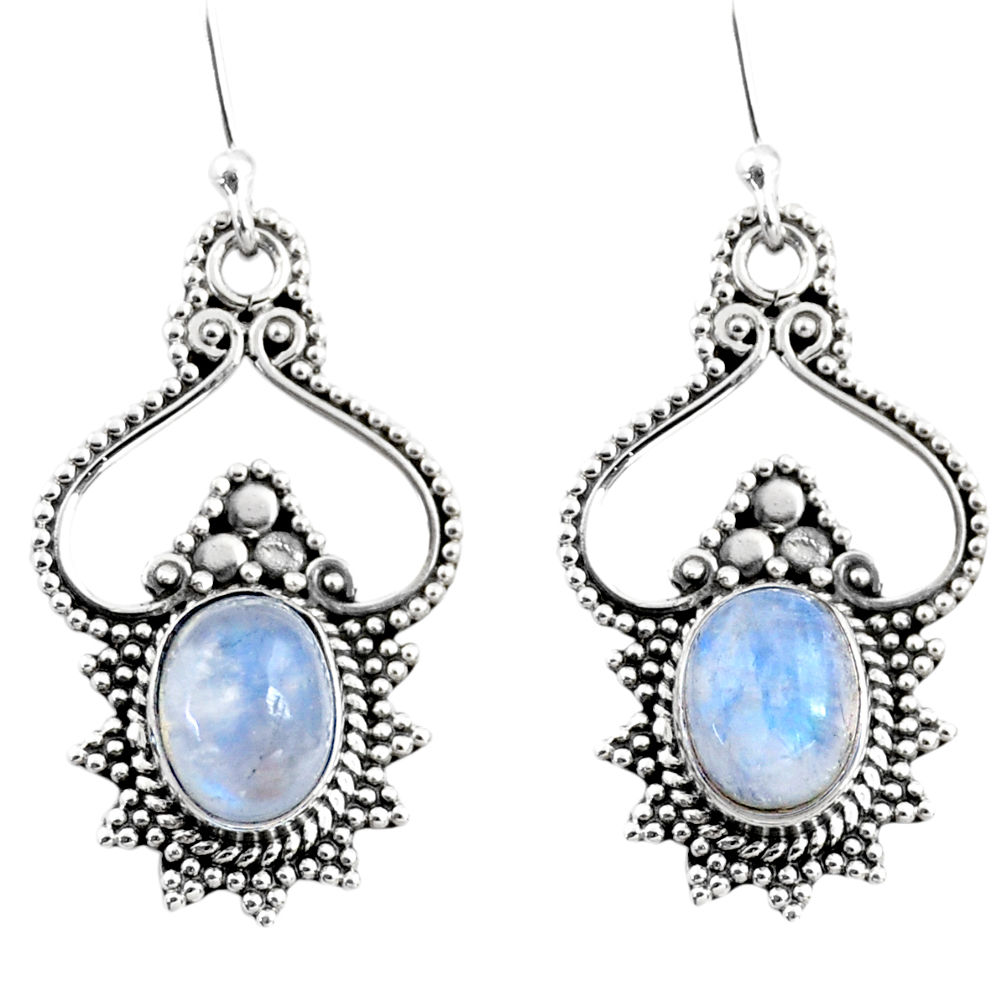 4.02cts natural rainbow moonstone 925 sterling silver dangle earrings r54078