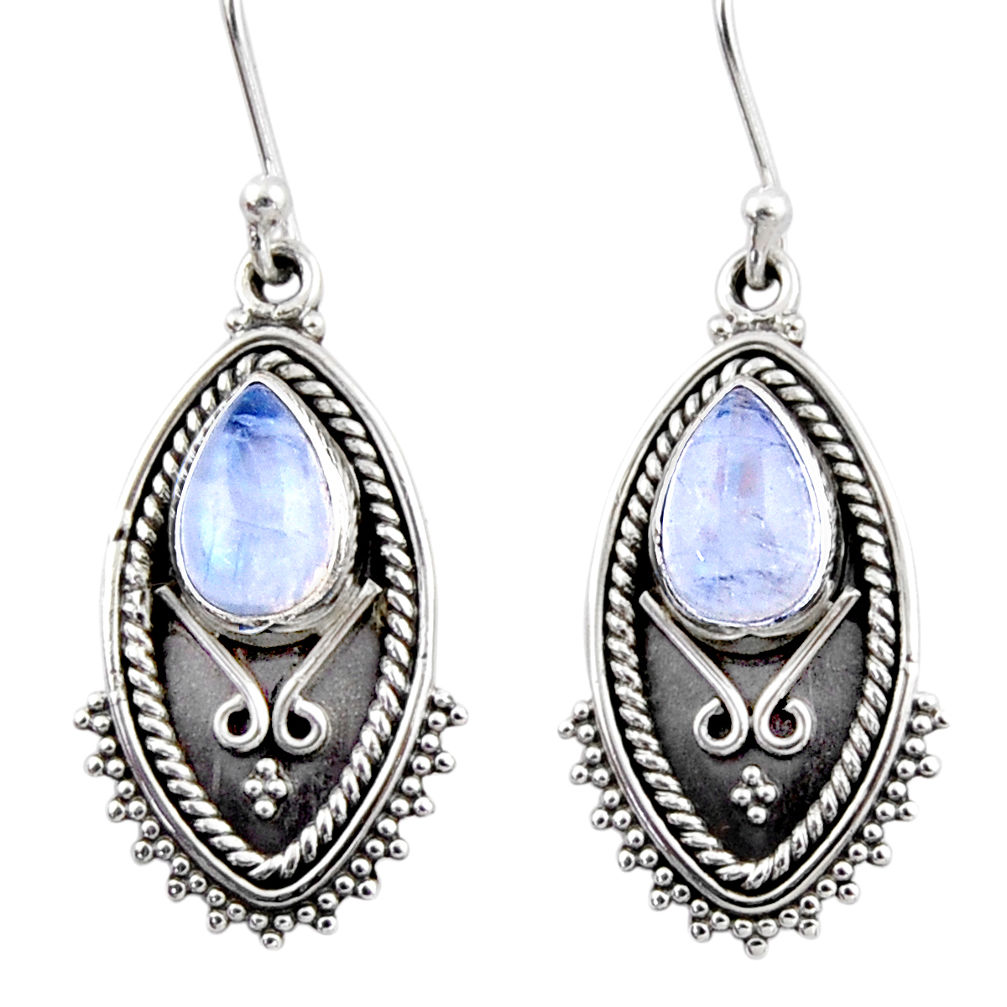 4.52cts natural rainbow moonstone 925 sterling silver dangle earrings r54173