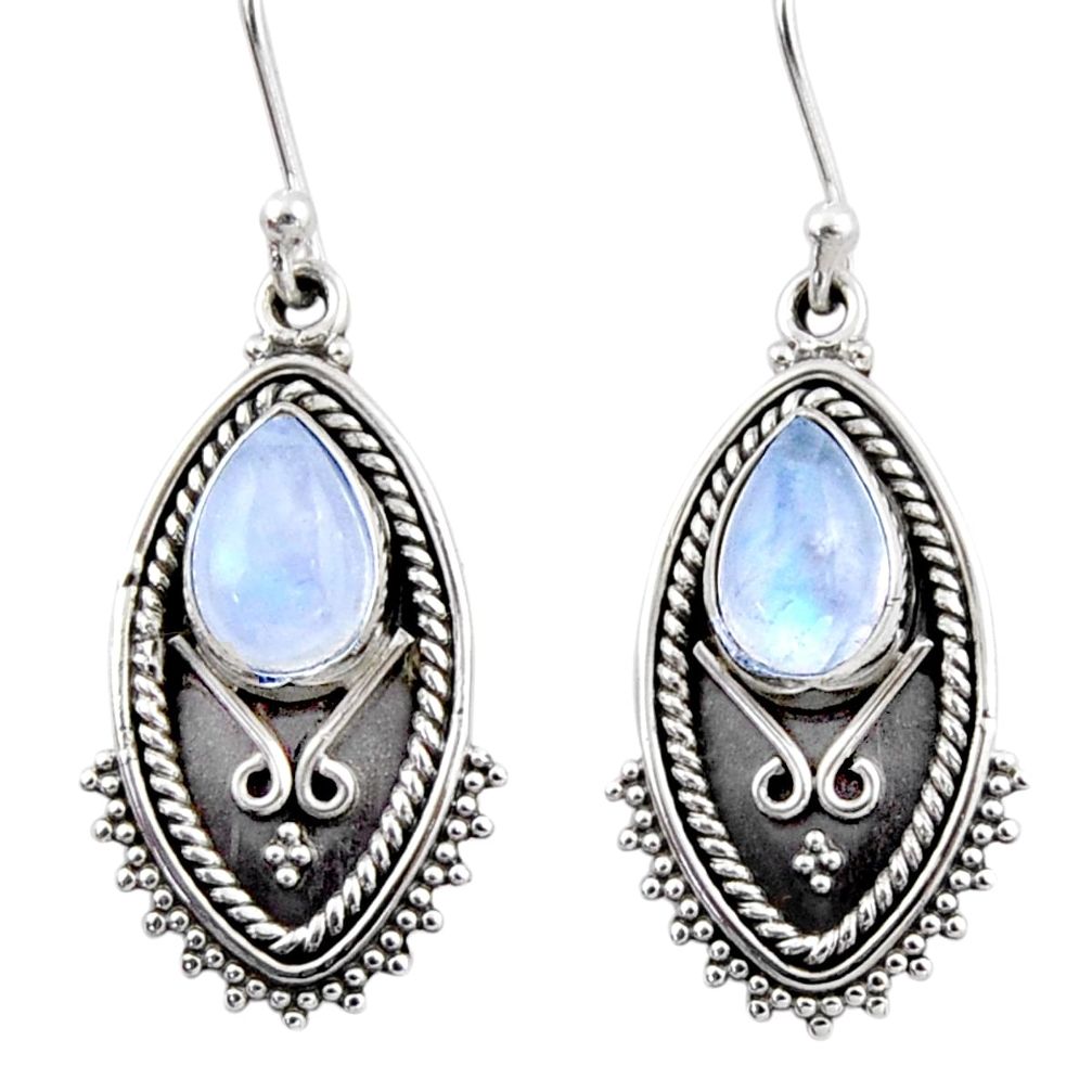 4.75cts natural rainbow moonstone 925 sterling silver dangle earrings r54178