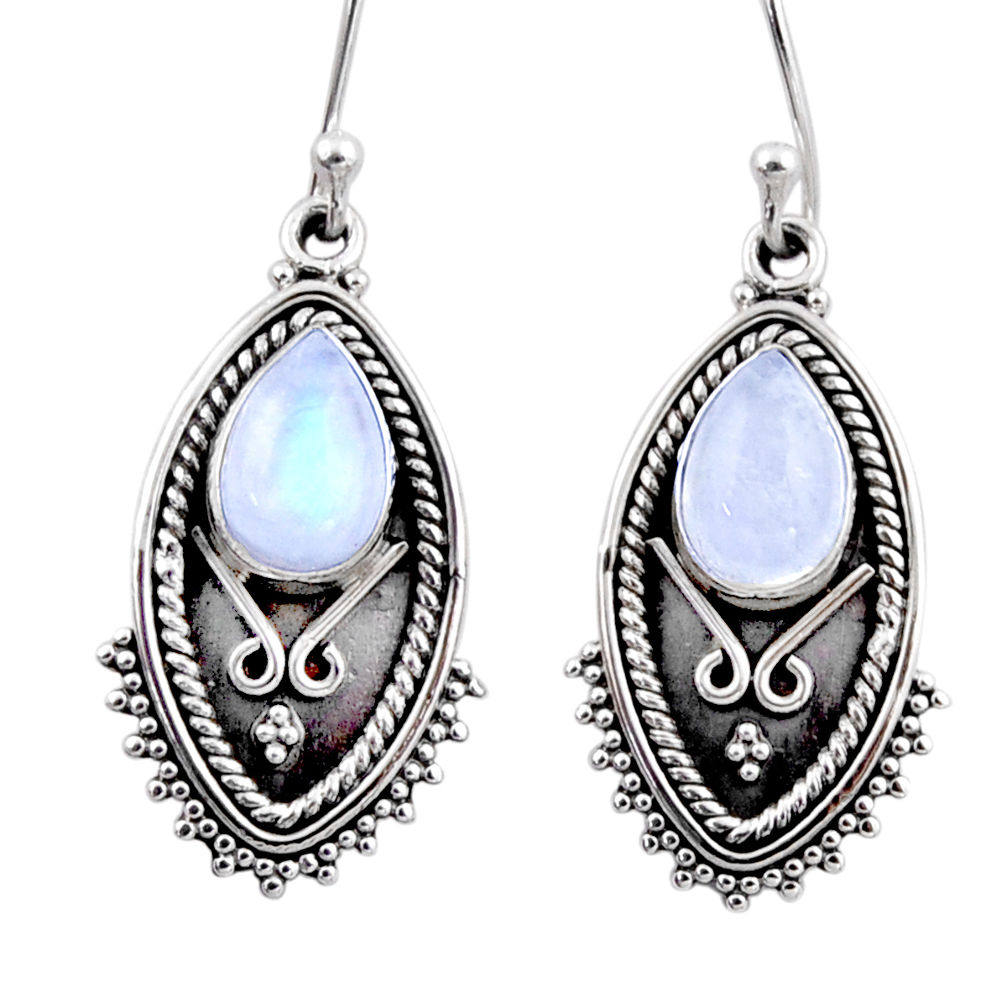 4.75cts natural rainbow moonstone 925 sterling silver dangle earrings r54180
