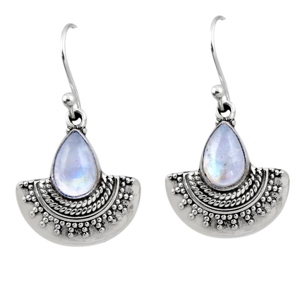 4.71cts natural rainbow moonstone 925 sterling silver dangle earrings r54190