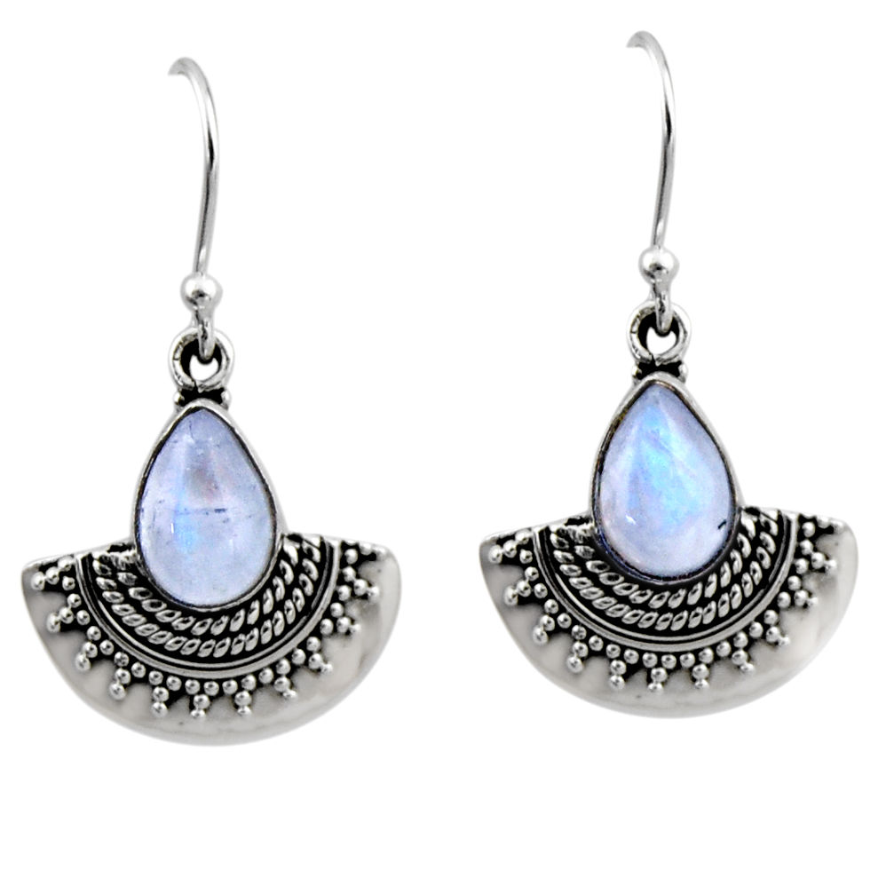 4.69cts natural rainbow moonstone 925 sterling silver dangle earrings r54193
