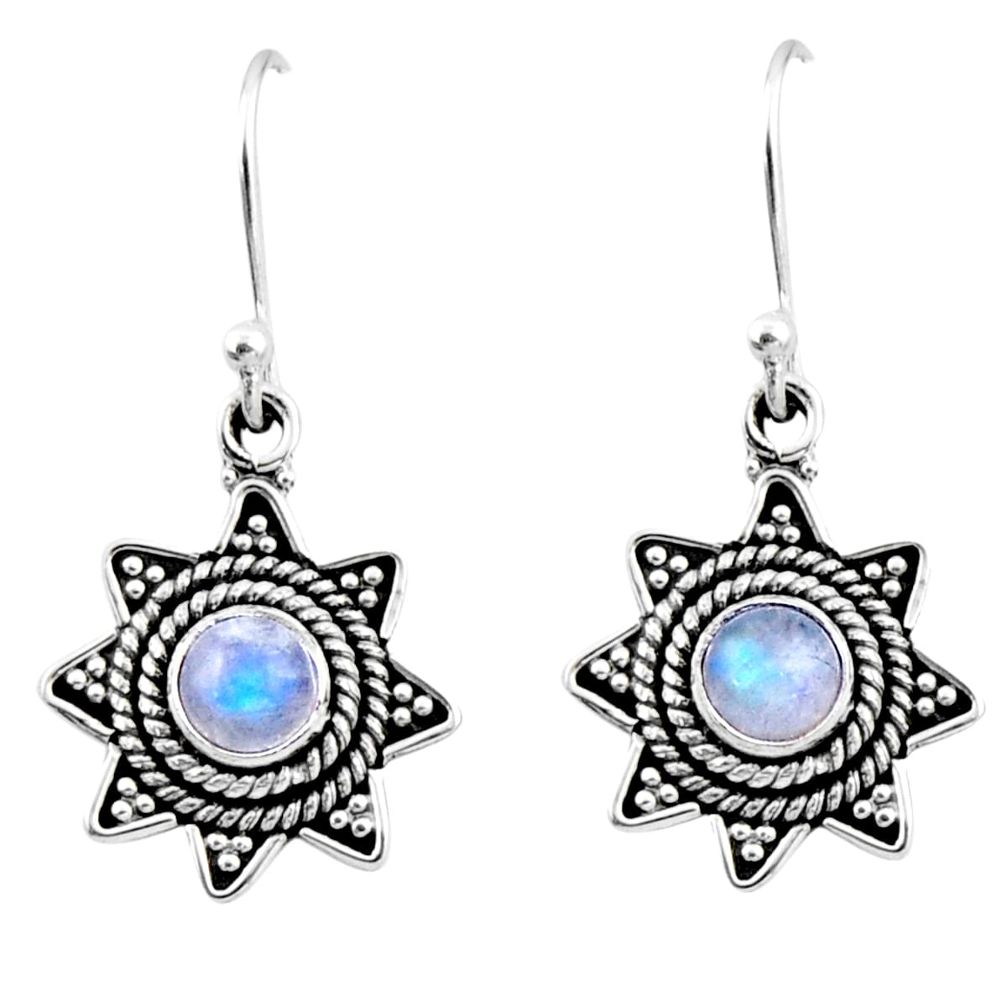 0.97cts natural rainbow moonstone 925 sterling silver dangle earrings r54216