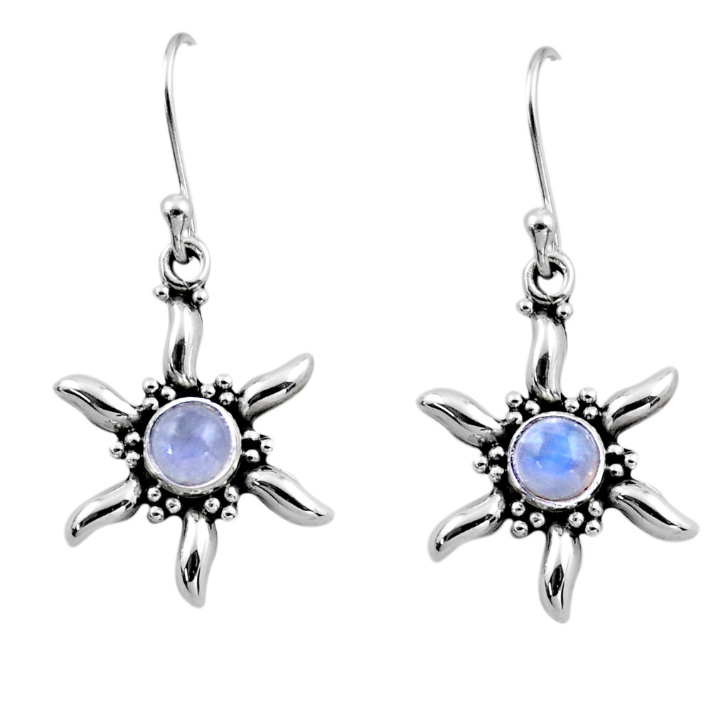 0.91cts natural rainbow moonstone 925 sterling silver dangle earrings r54235
