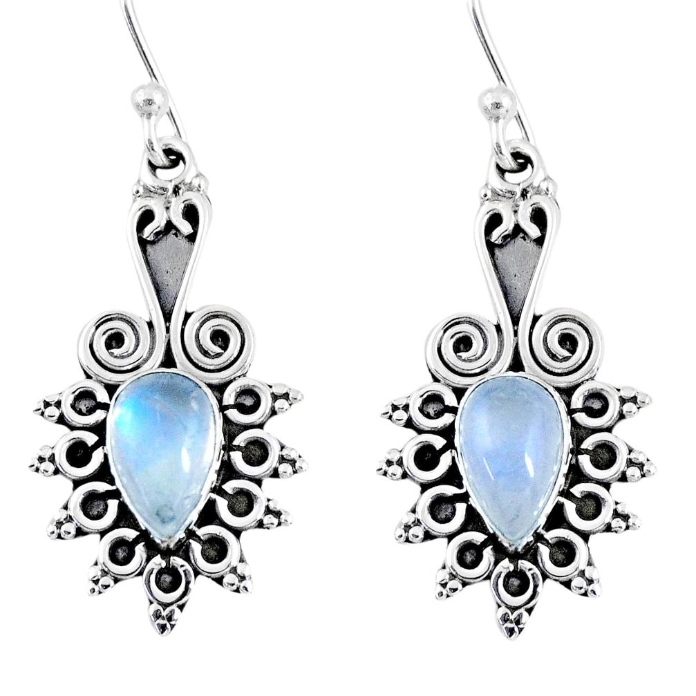 3.83cts natural rainbow moonstone 925 sterling silver dangle earrings r55215