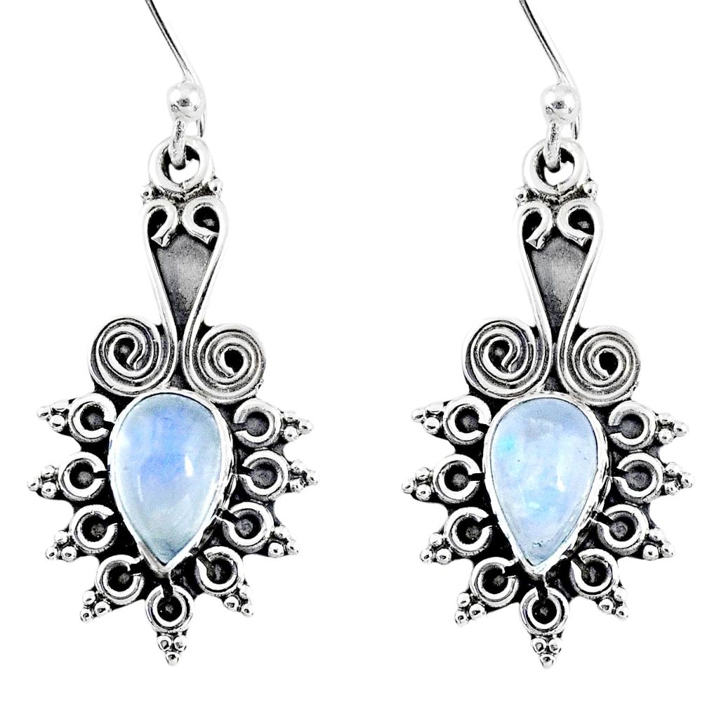 3.83cts natural rainbow moonstone 925 sterling silver dangle earrings r55219