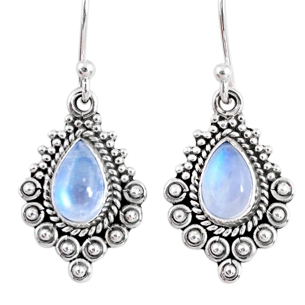 4.06cts natural rainbow moonstone 925 sterling silver dangle earrings r55277