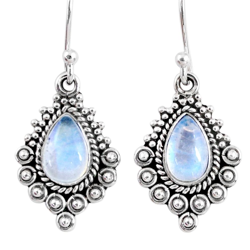 3.80cts natural rainbow moonstone 925 sterling silver dangle earrings r55279