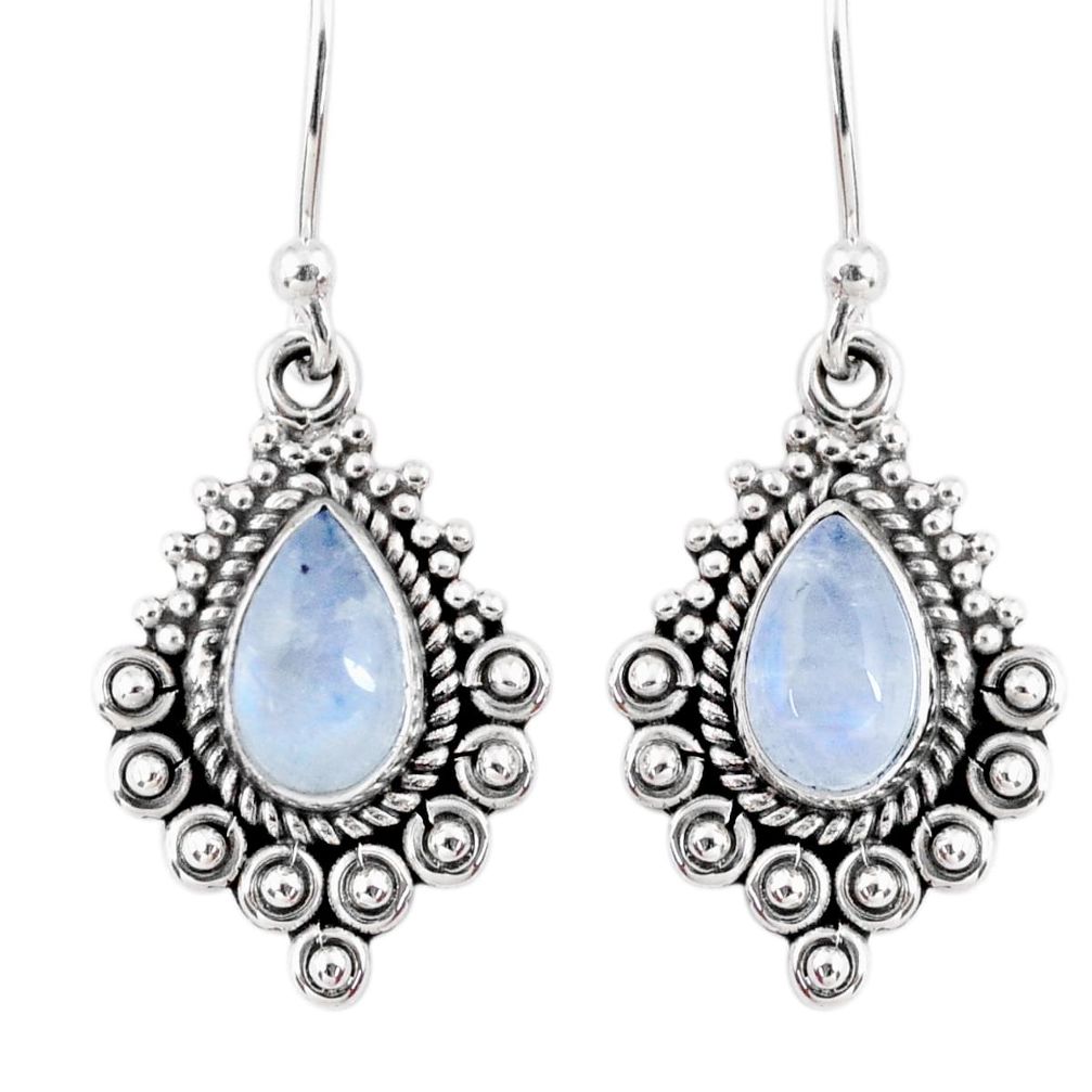 4.08cts natural rainbow moonstone 925 sterling silver dangle earrings r55280