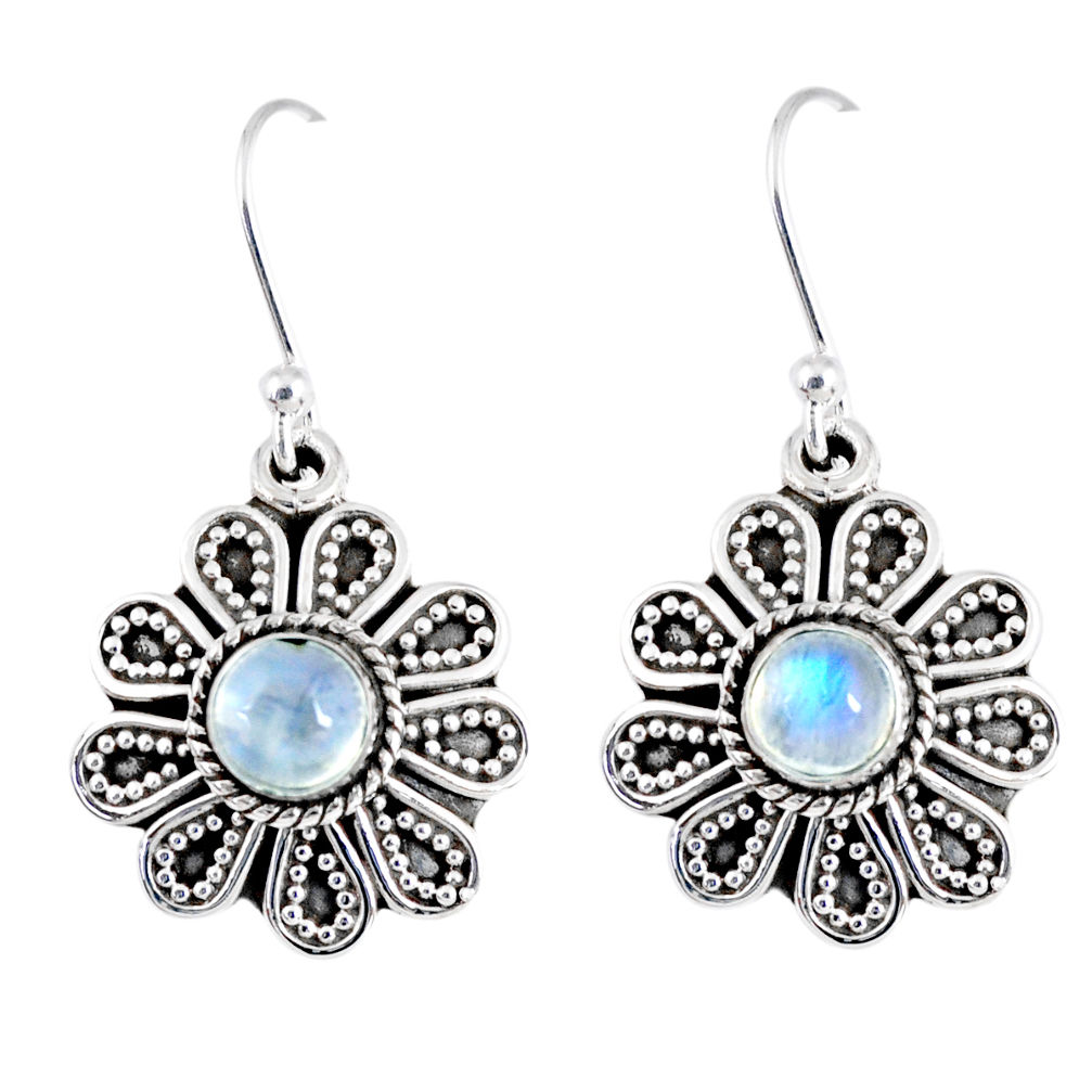 1.81cts natural rainbow moonstone 925 sterling silver dangle earrings r55355
