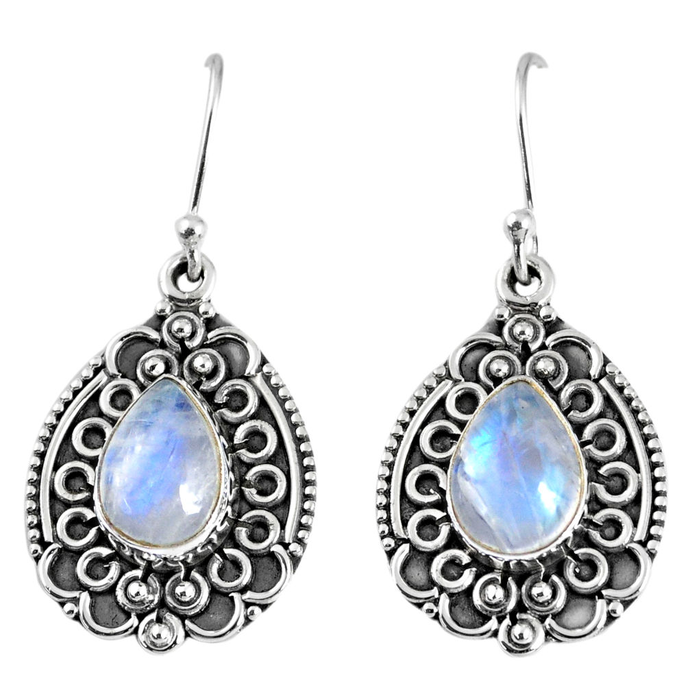 5.52cts natural rainbow moonstone 925 sterling silver dangle earrings r59756