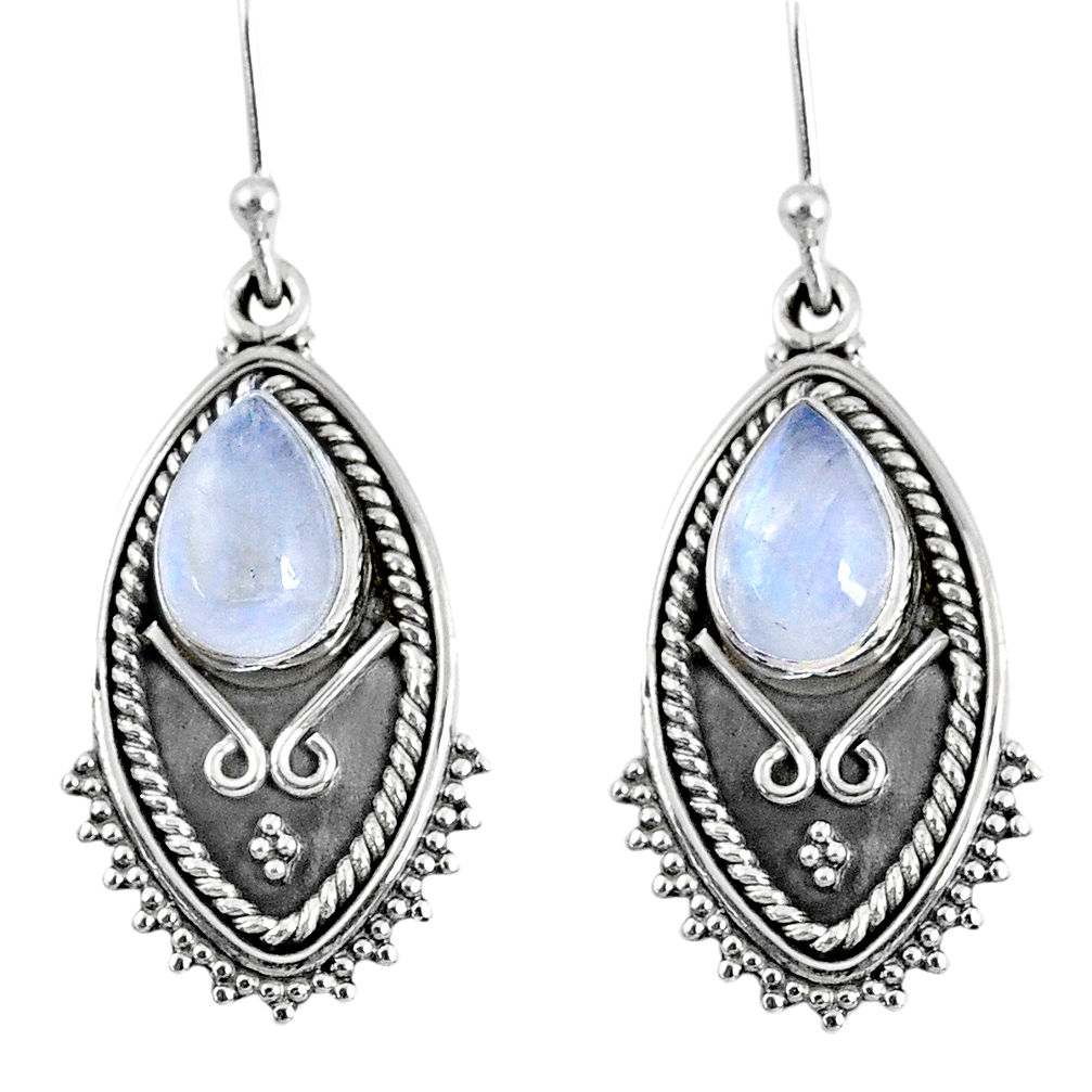 4.53cts natural rainbow moonstone 925 sterling silver dangle earrings r59839