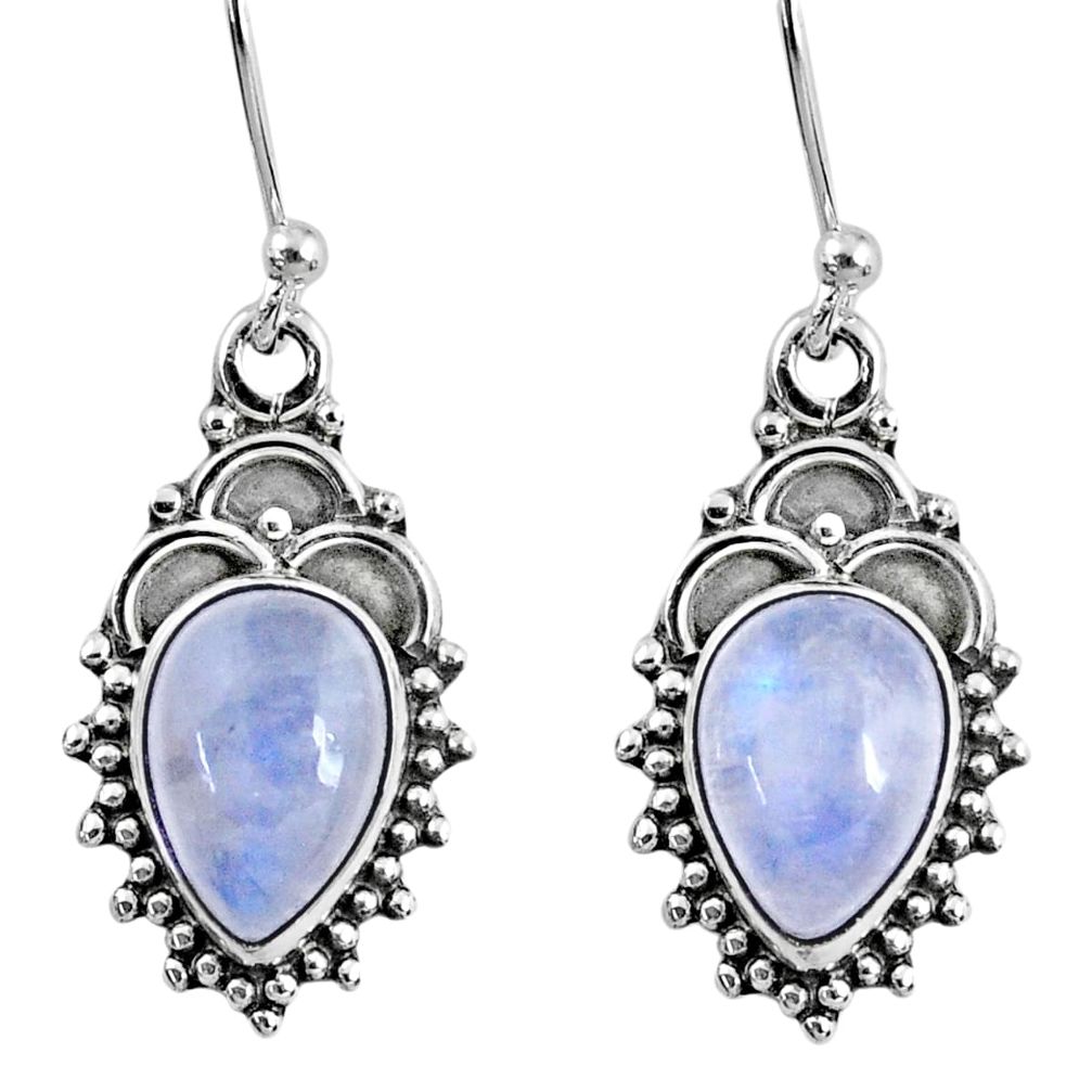 6.39cts natural rainbow moonstone 925 sterling silver dangle earrings r60460