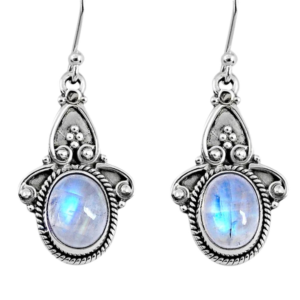 6.27cts natural rainbow moonstone 925 sterling silver dangle earrings r60495