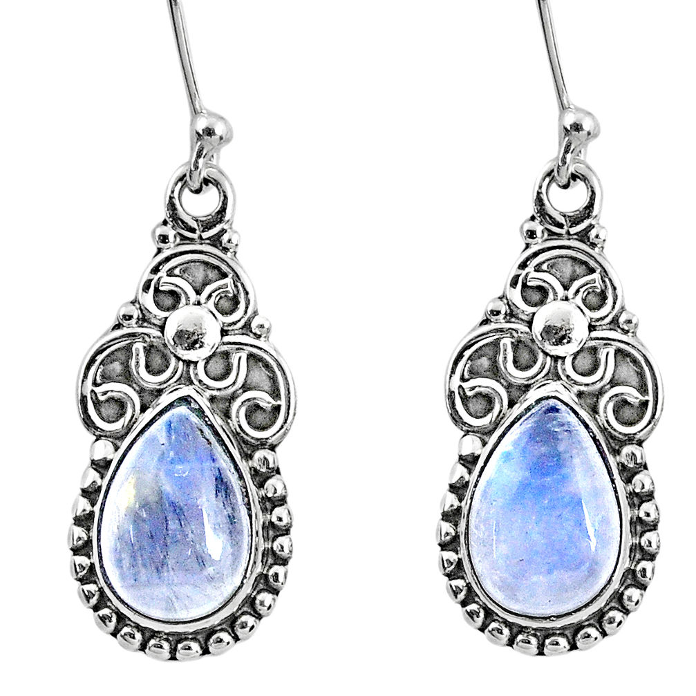 6.02cts natural rainbow moonstone 925 sterling silver dangle earrings r60555