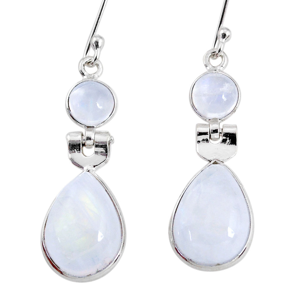 12.58cts natural rainbow moonstone 925 sterling silver dangle earrings r64009