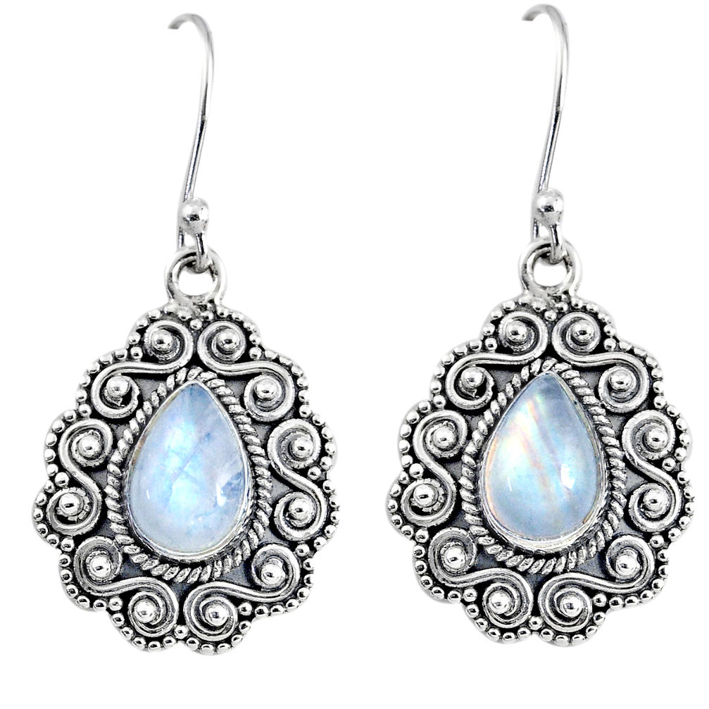 4.93cts natural rainbow moonstone 925 sterling silver dangle earrings r64104