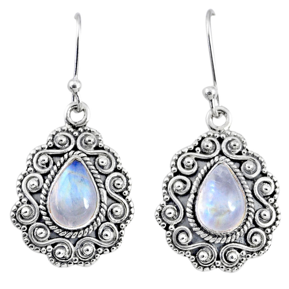 4.89cts natural rainbow moonstone 925 sterling silver dangle earrings r64107