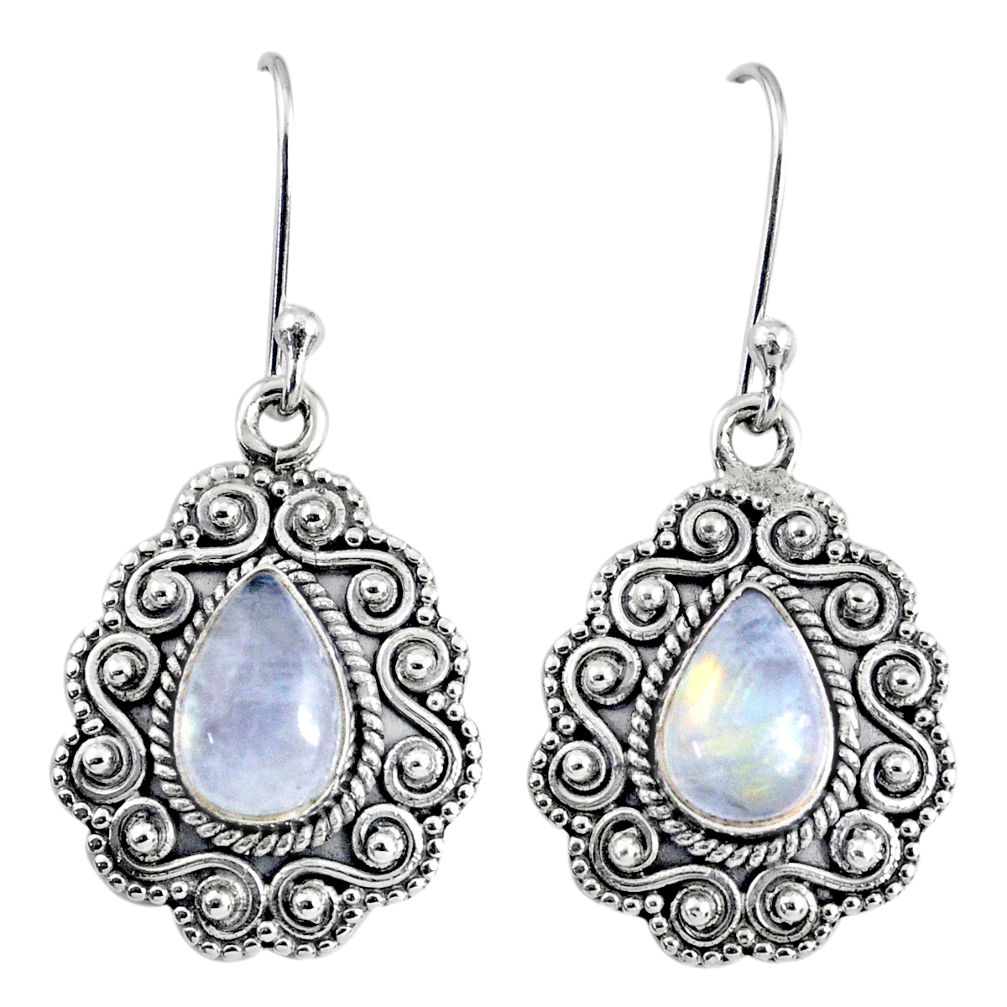5.09cts natural rainbow moonstone 925 sterling silver dangle earrings r64109