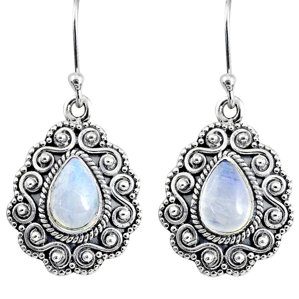 4.92cts natural rainbow moonstone 925 sterling silver dangle earrings r64120