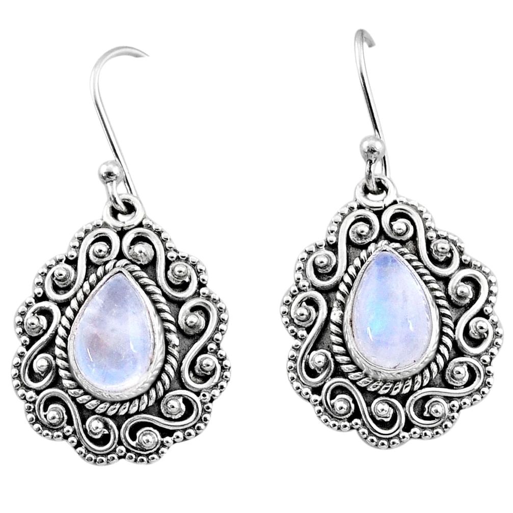 5.73cts natural rainbow moonstone 925 sterling silver dangle earrings r65127