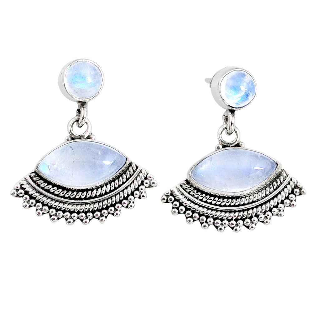 9.61cts natural rainbow moonstone 925 sterling silver dangle earrings r66592