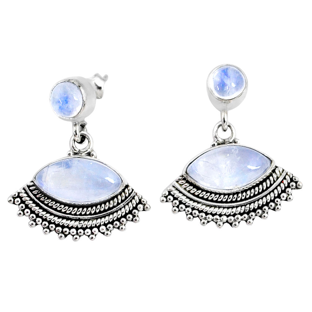 9.98cts natural rainbow moonstone 925 sterling silver dangle earrings r66593