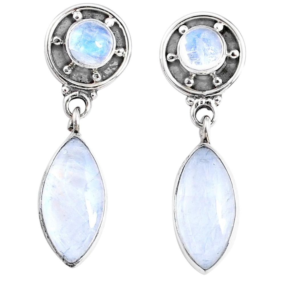 9.37cts natural rainbow moonstone 925 sterling silver dangle earrings r66612