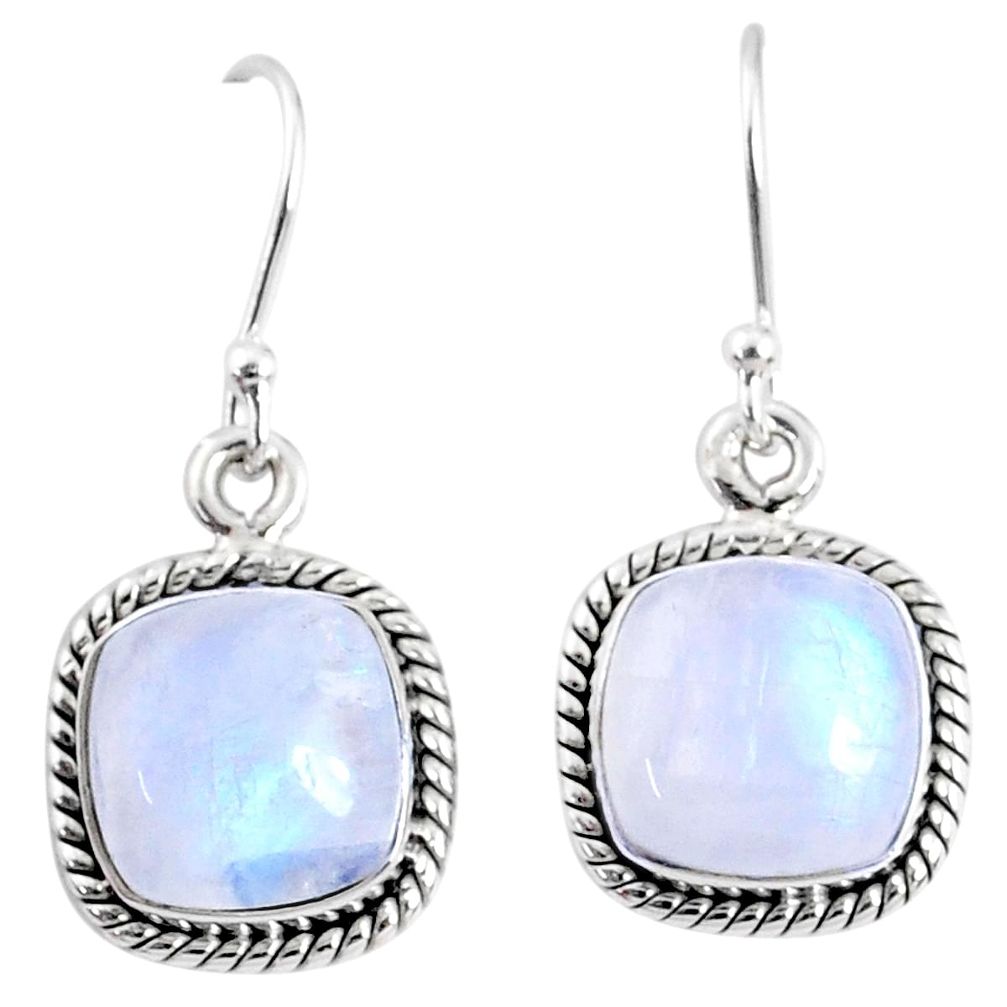 9.49cts natural rainbow moonstone 925 sterling silver dangle earrings r66754