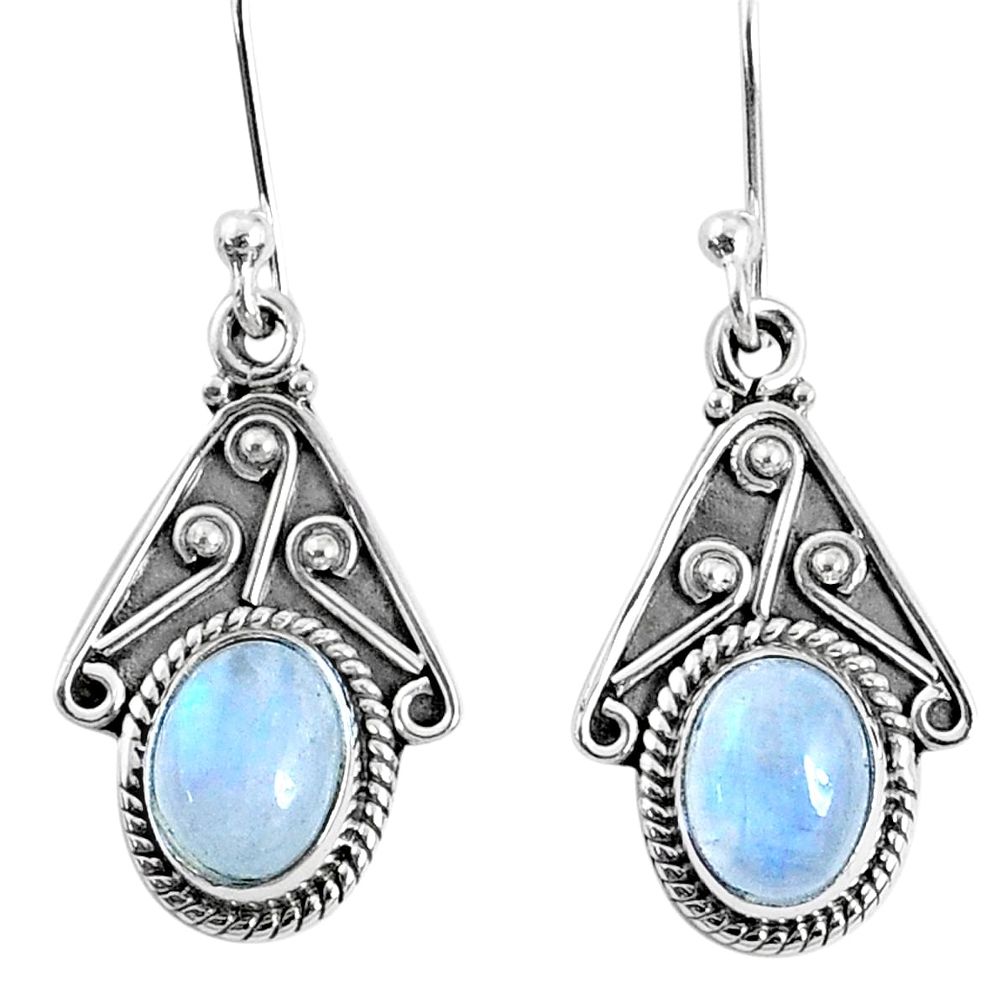 4.18cts natural rainbow moonstone 925 sterling silver dangle earrings r67022