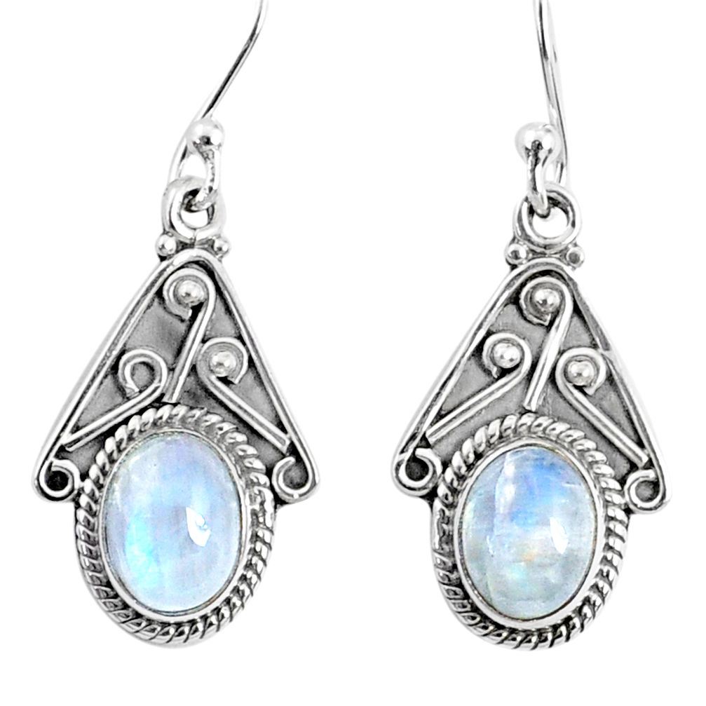 4.18cts natural rainbow moonstone 925 sterling silver dangle earrings r67056