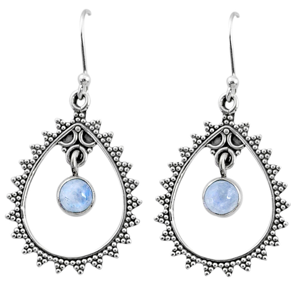 2.21cts natural rainbow moonstone 925 sterling silver dangle earrings r67075