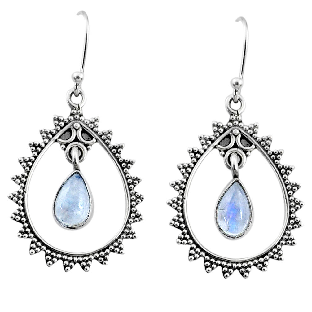 4.19cts natural rainbow moonstone 925 sterling silver dangle earrings r67079