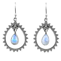4.22cts natural rainbow moonstone 925 sterling silver dangle earrings r67080