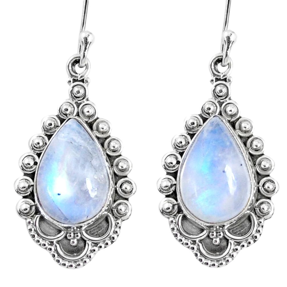 9.45cts natural rainbow moonstone 925 sterling silver dangle earrings r67130