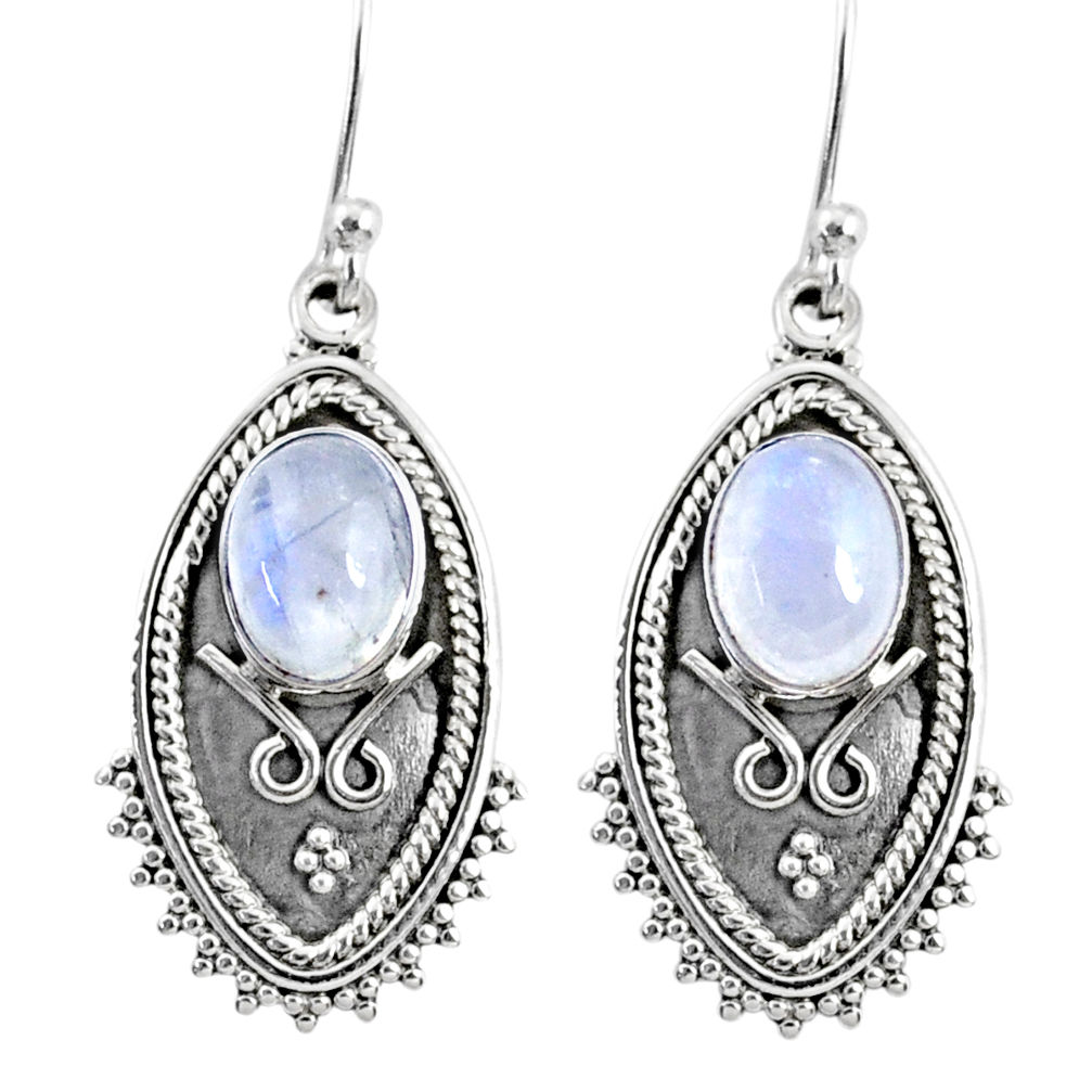 4.52cts natural rainbow moonstone 925 sterling silver dangle earrings r67174