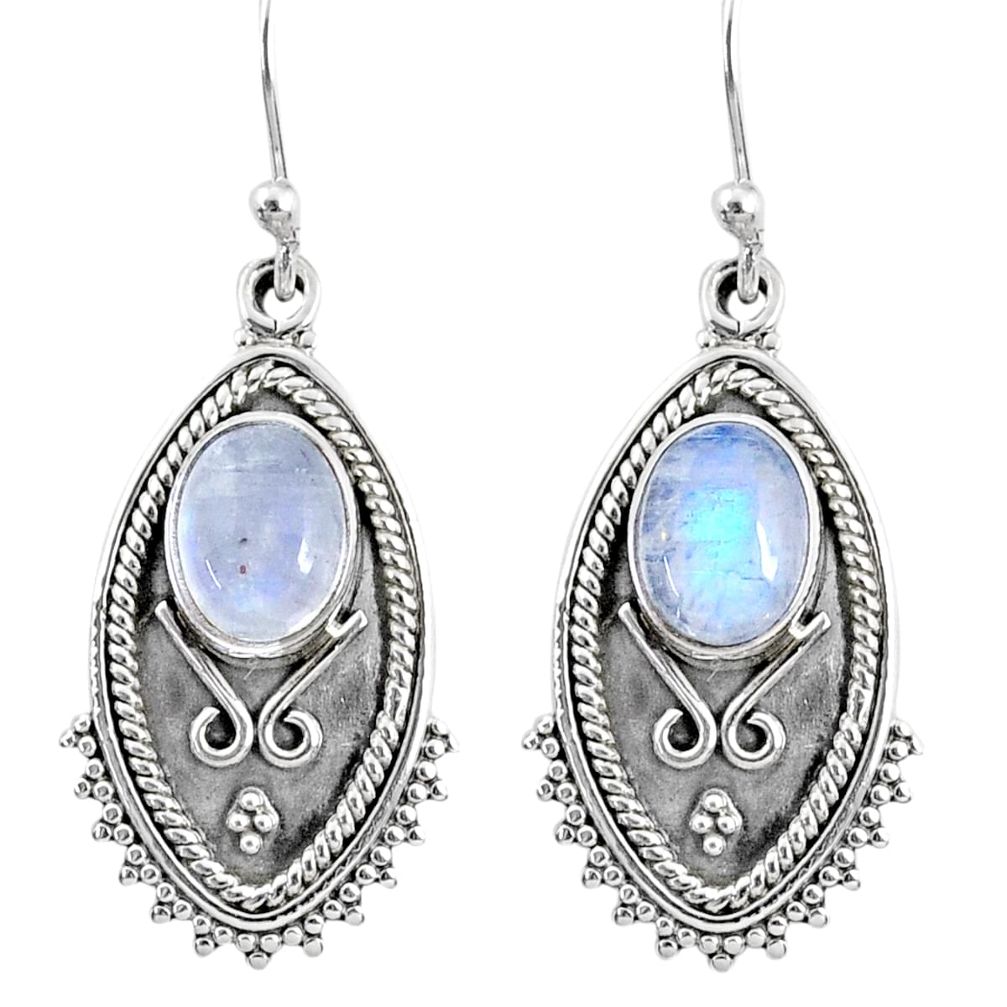 4.74cts natural rainbow moonstone 925 sterling silver dangle earrings r67175