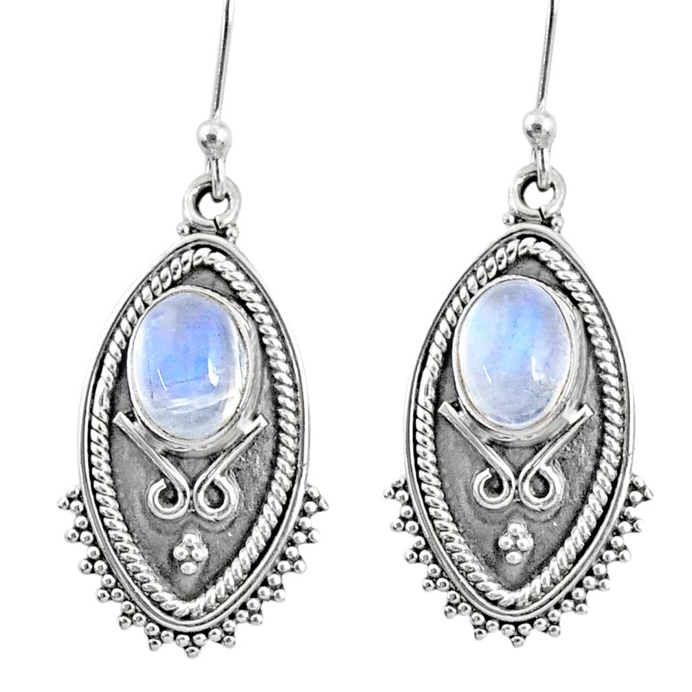 4.74cts natural rainbow moonstone 925 sterling silver dangle earrings r67178