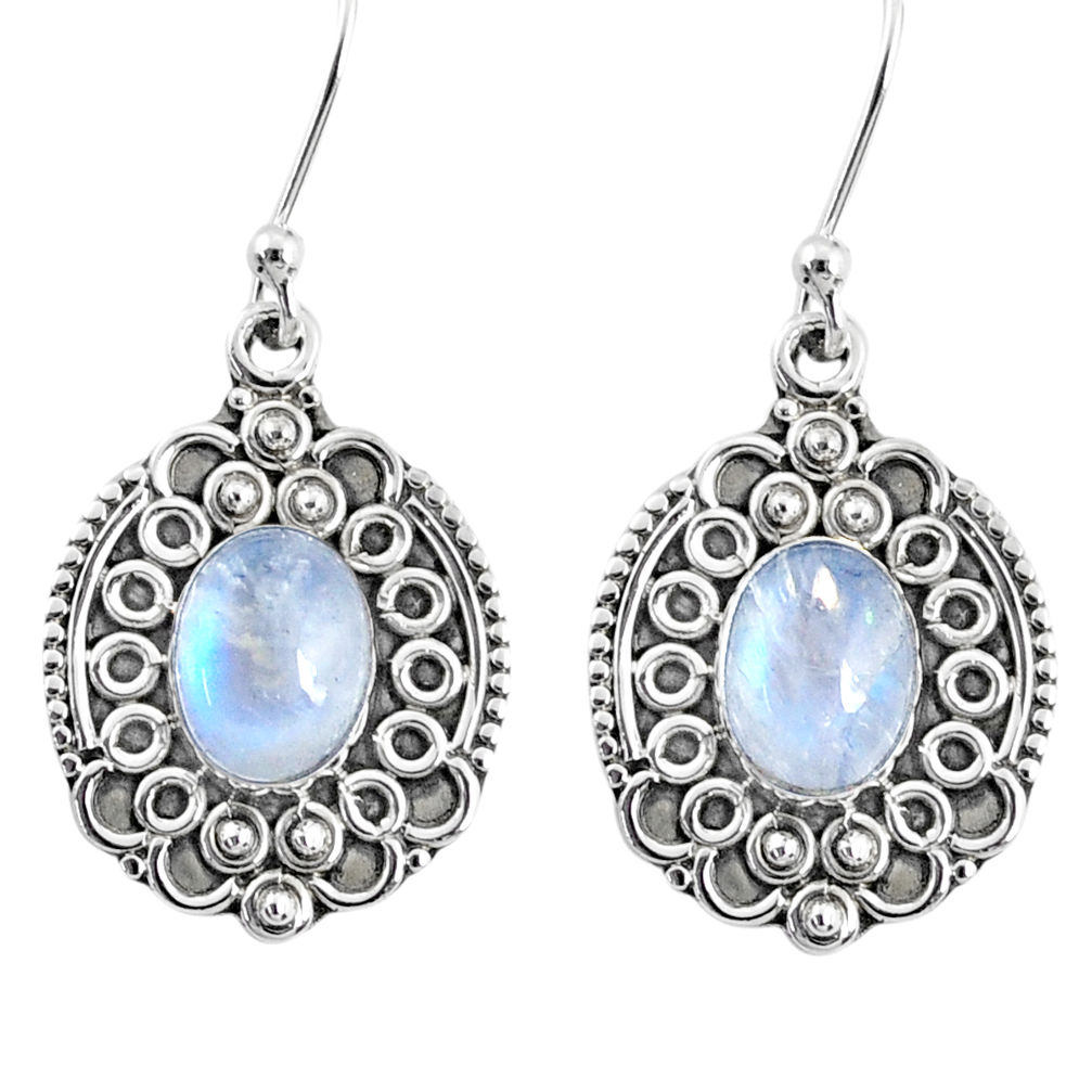 4.49cts natural rainbow moonstone 925 sterling silver dangle earrings r67210