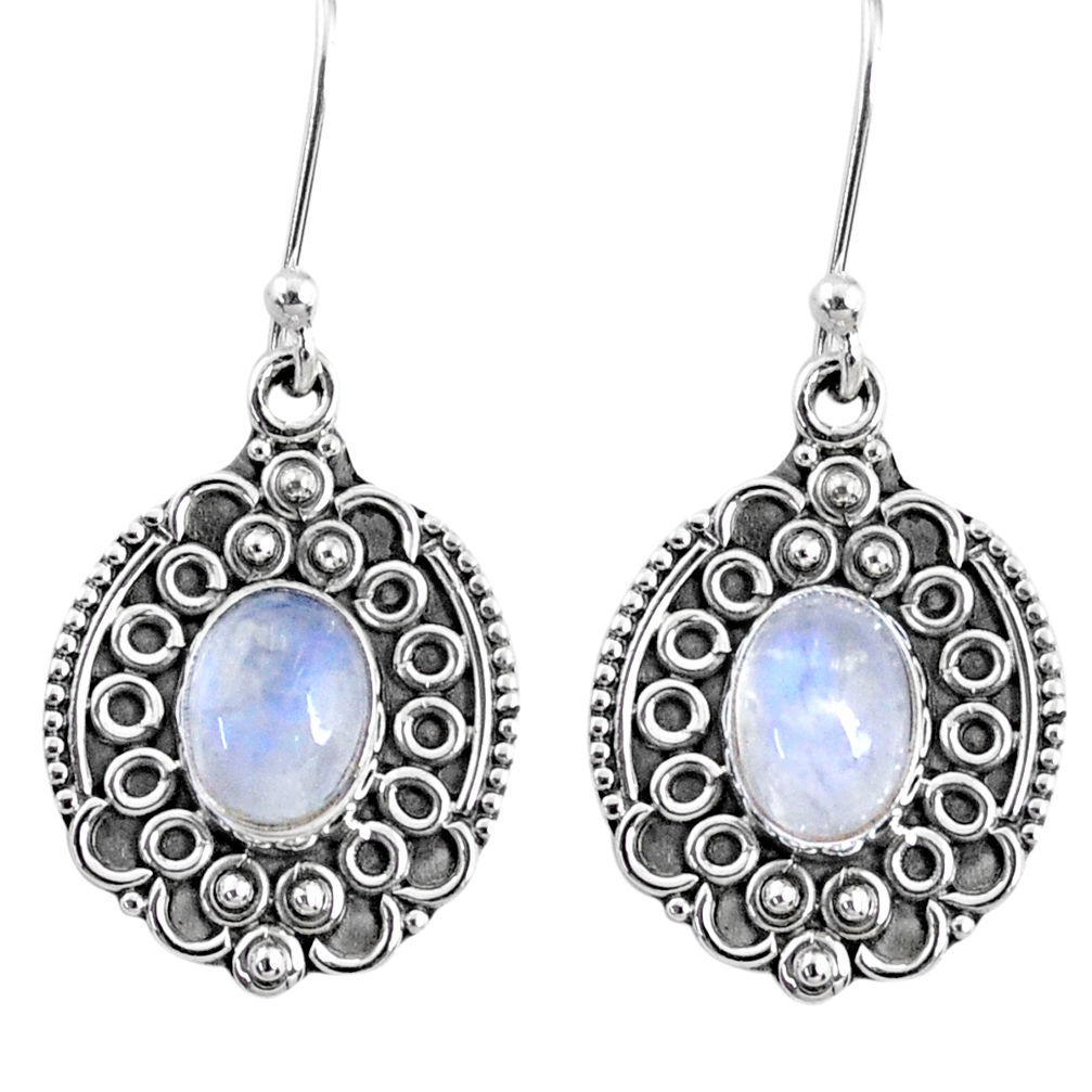 4.17cts natural rainbow moonstone 925 sterling silver dangle earrings r67215