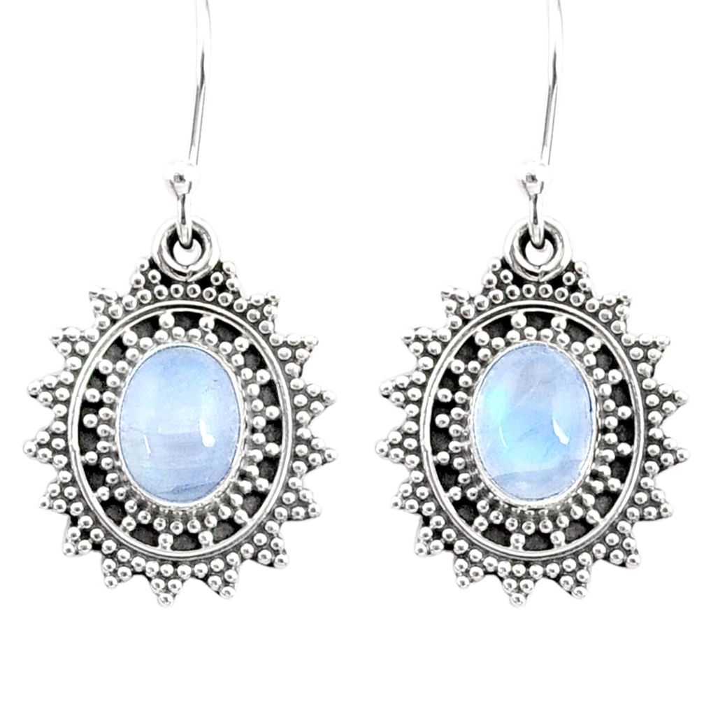 4.43cts natural rainbow moonstone 925 sterling silver dangle earrings r68399