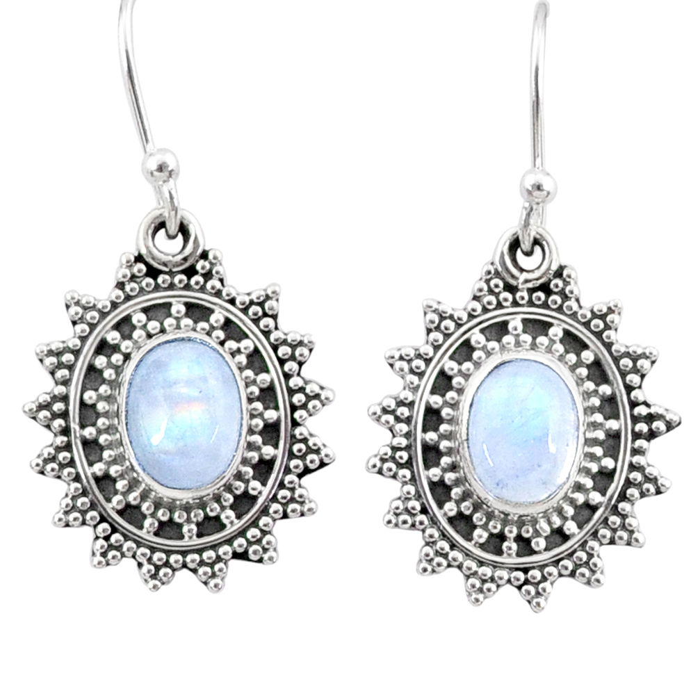 4.60cts natural rainbow moonstone 925 sterling silver dangle earrings r68400